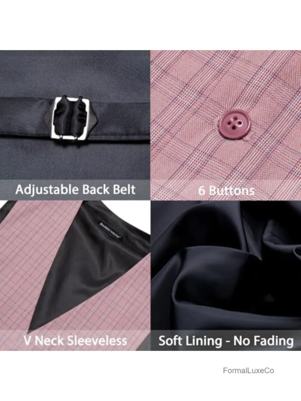 Men's Plaid Suit Vest Wool Blend V-Neck 3 Pocket Check Formal Party Waistcoat